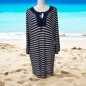 Beach House Navy and White Striped Coverup